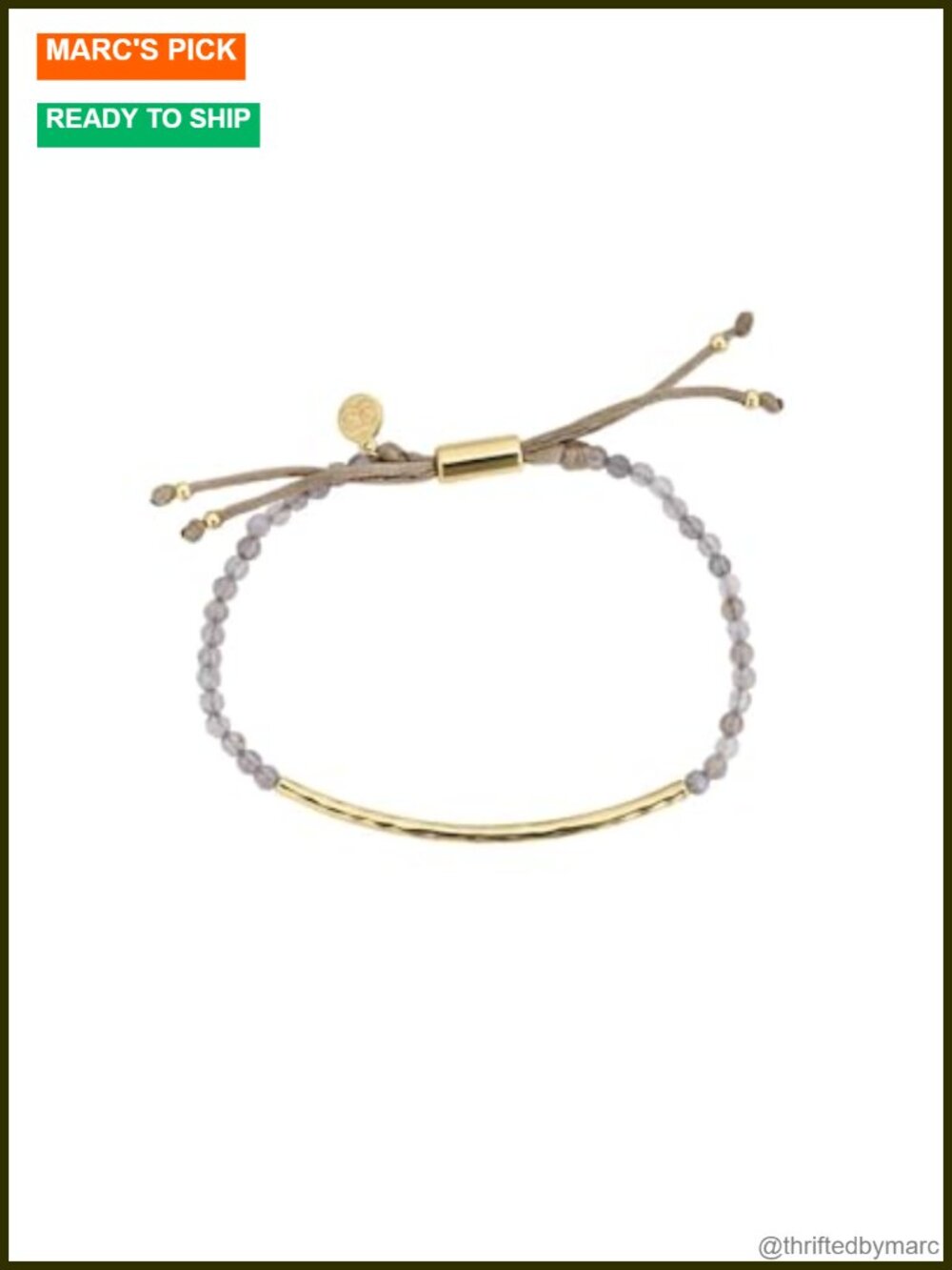 Genuine Gemstone Bracelet with Gold Bar Beads, Adjustable Slide Closure